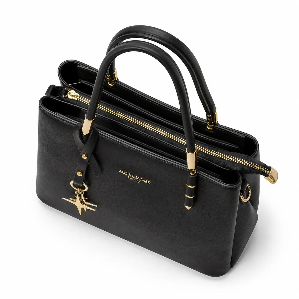 Aorelia Golden Star Structured Tote Bag Black