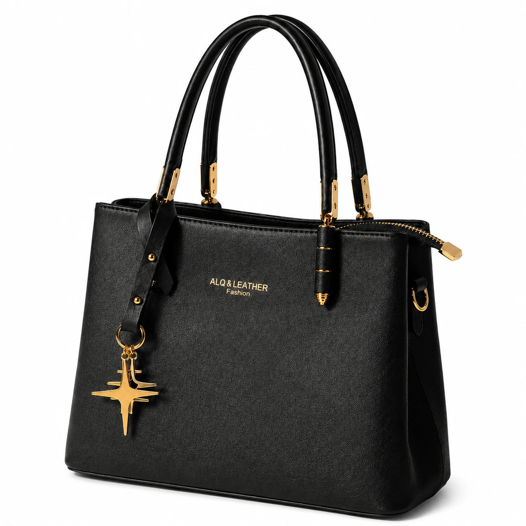 Aorelia Golden Star Structured Tote Bag Black