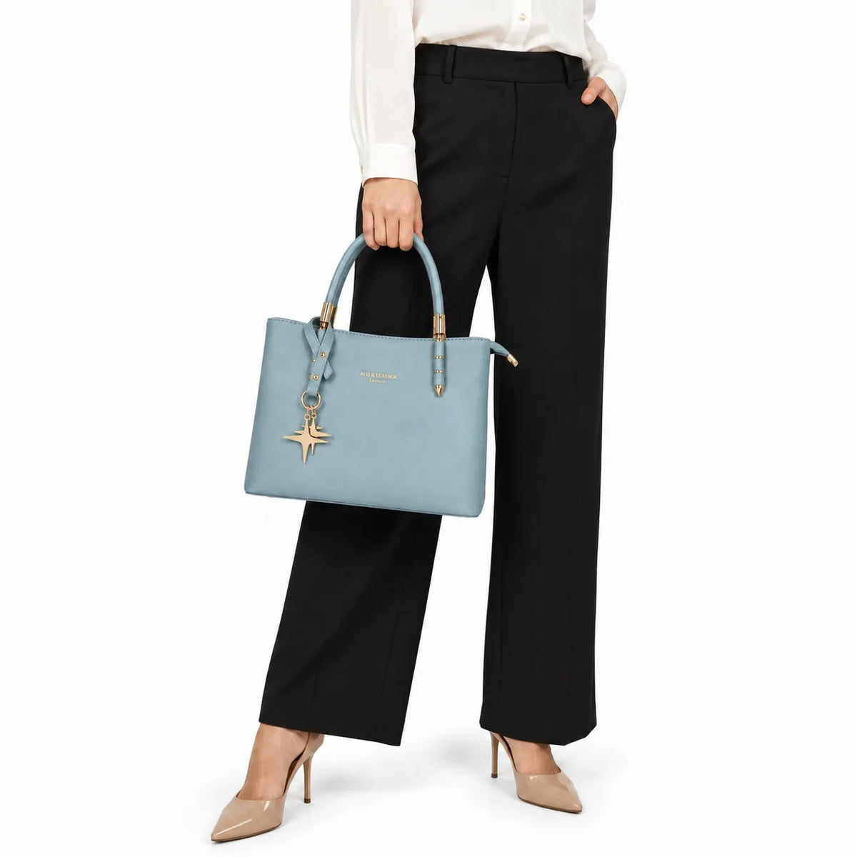 Aorelia Golden Star Structured Tote Bag Powder Blue