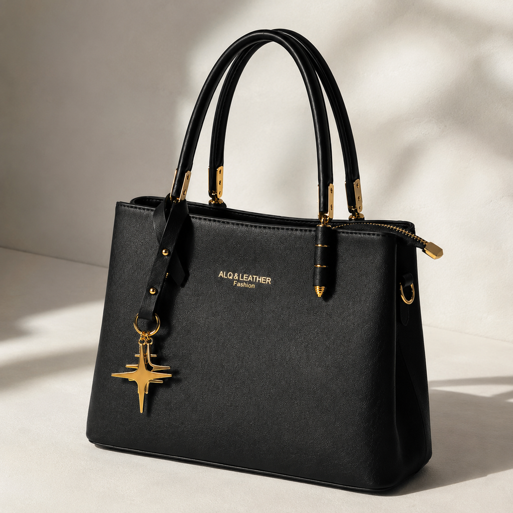 Aorelia Golden Star" Structured Tote Bag — Vegan Leather Work Tote