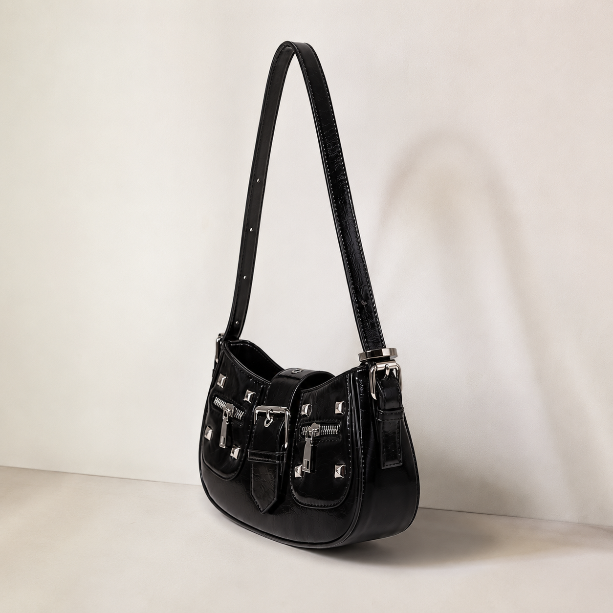 Harlow Vixen Studded Black Shoulder Bag