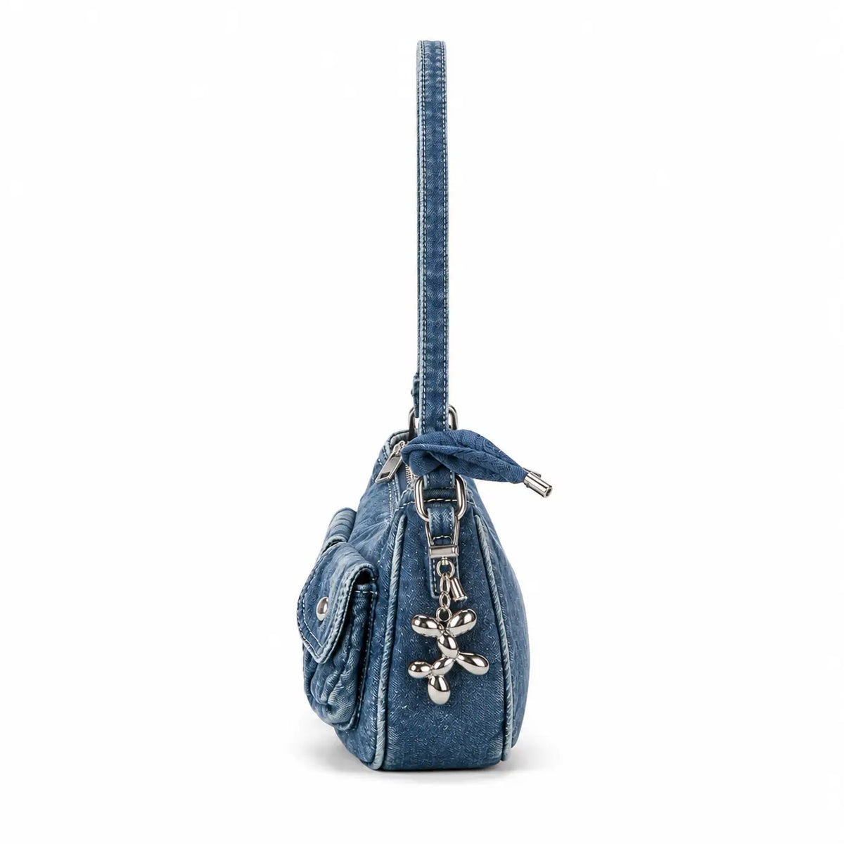 Blue Washed Indie Denim Shoulder Bag with Charm