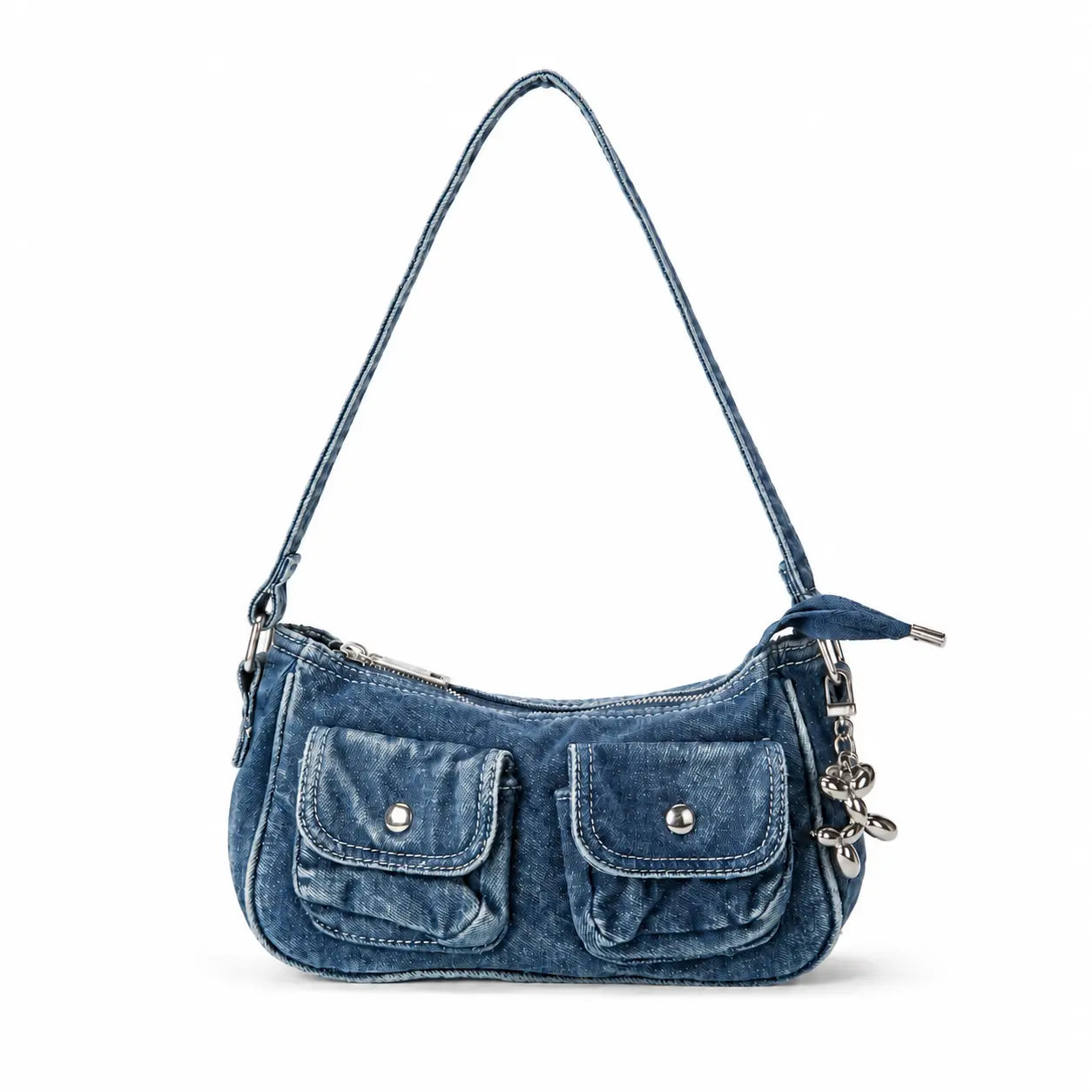 Blue Washed Indie Denim Shoulder Bag with Charm