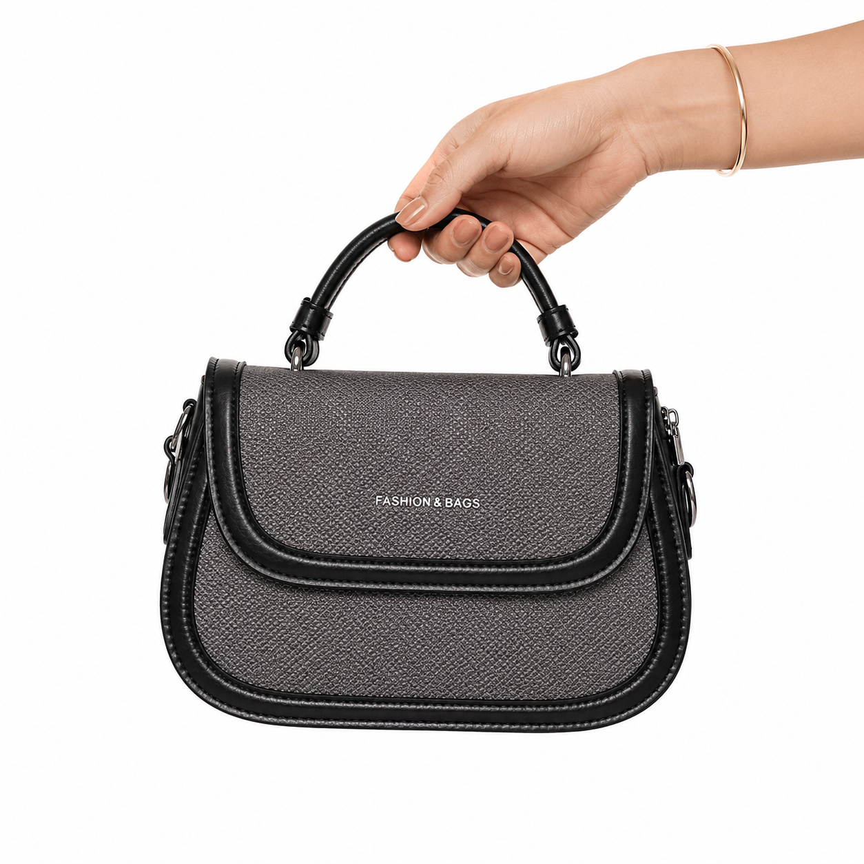 Camille Woven Stone Two Tone Saddle Bag
