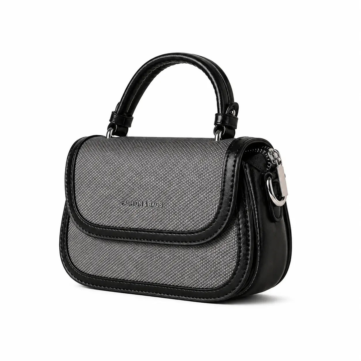 Camille Black Woven Stone Two Tone Saddle Bag 