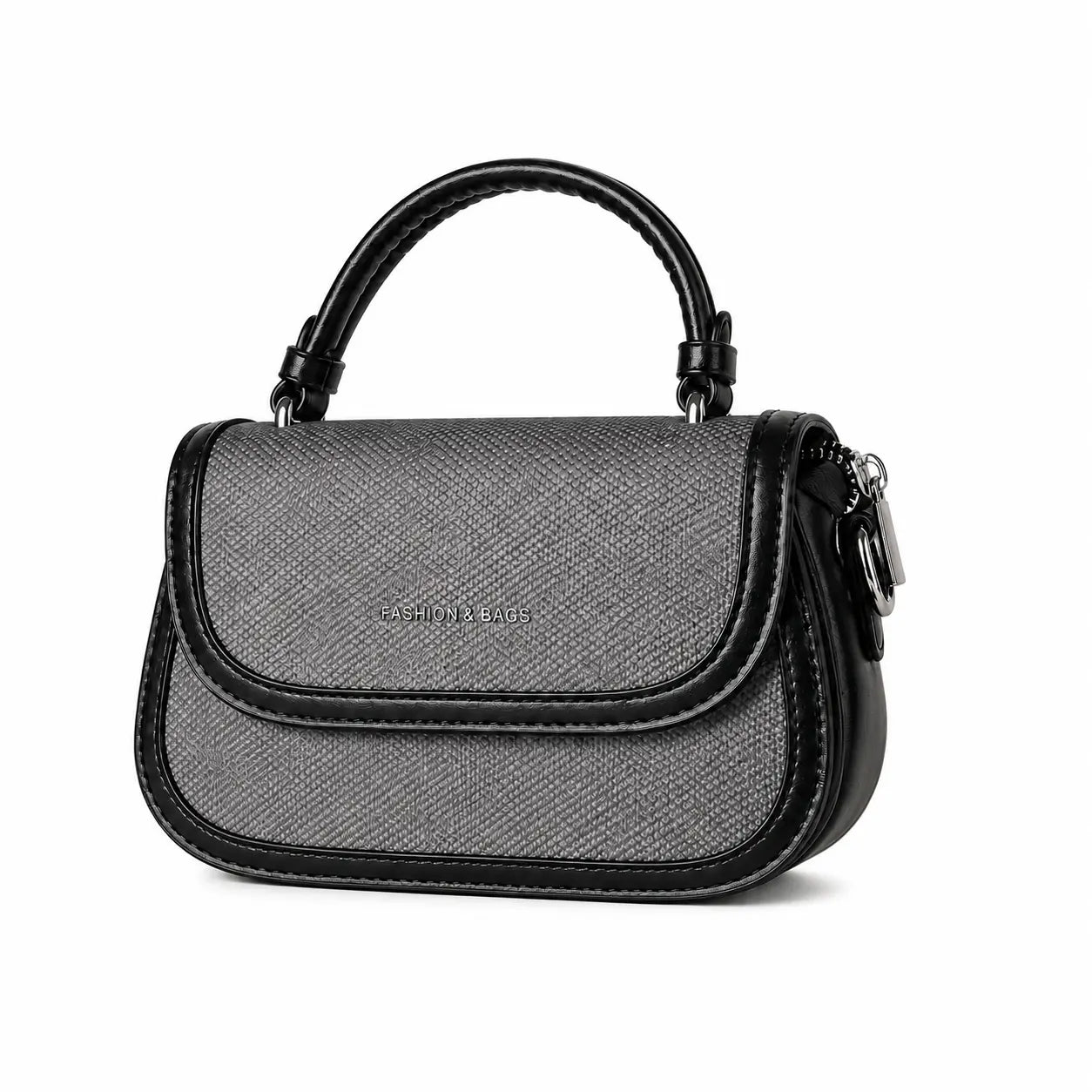 Camille Black Woven Stone Two Tone Saddle Bag 