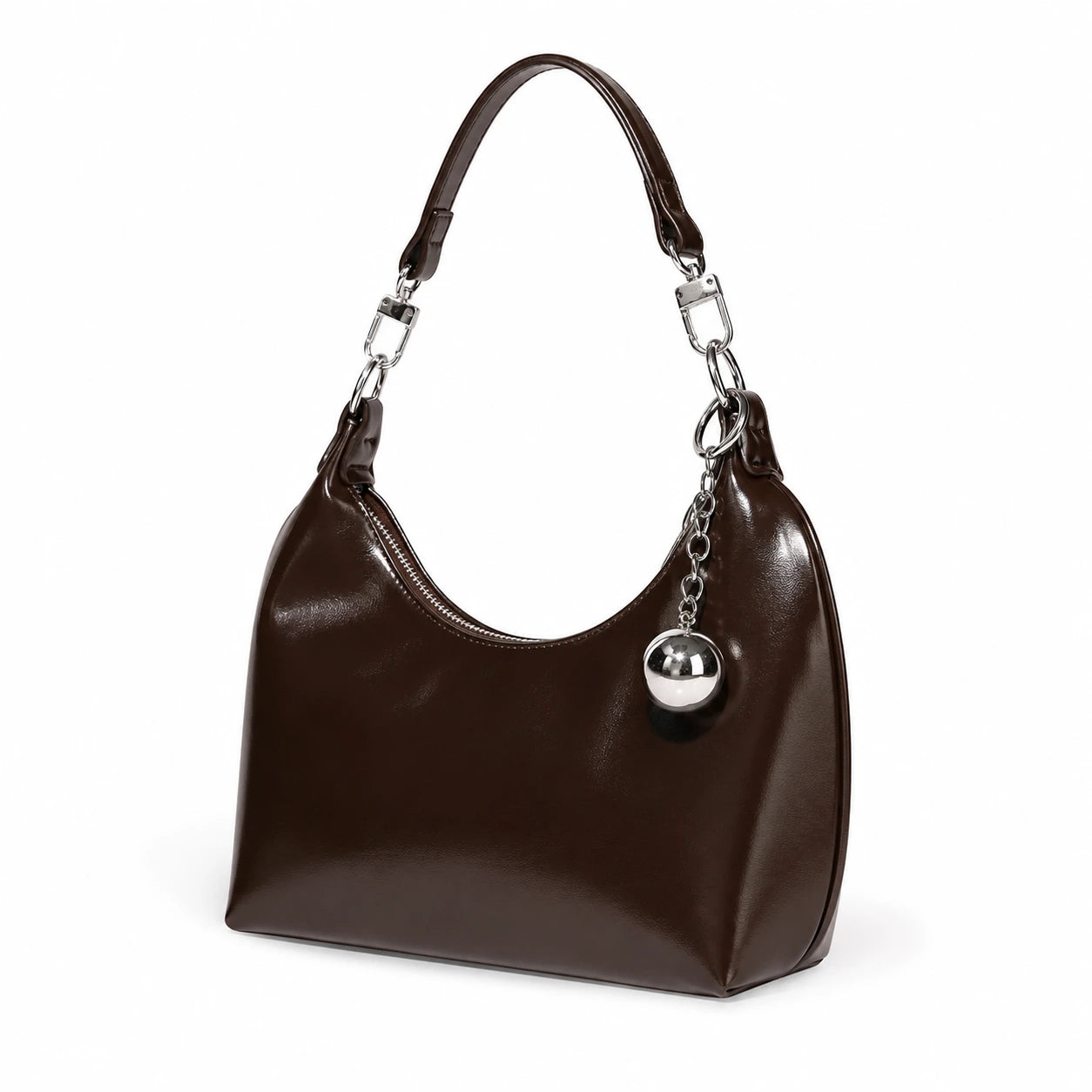 Moon Orb Curved Hobo Bag Brown