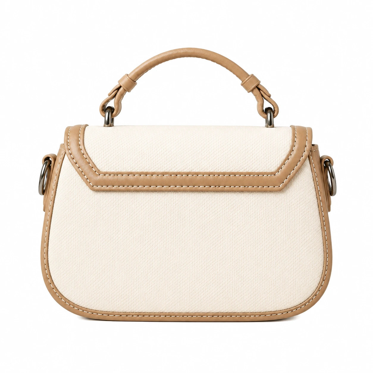 Camille Beige Woven Stone Two Tone Saddle Bag 