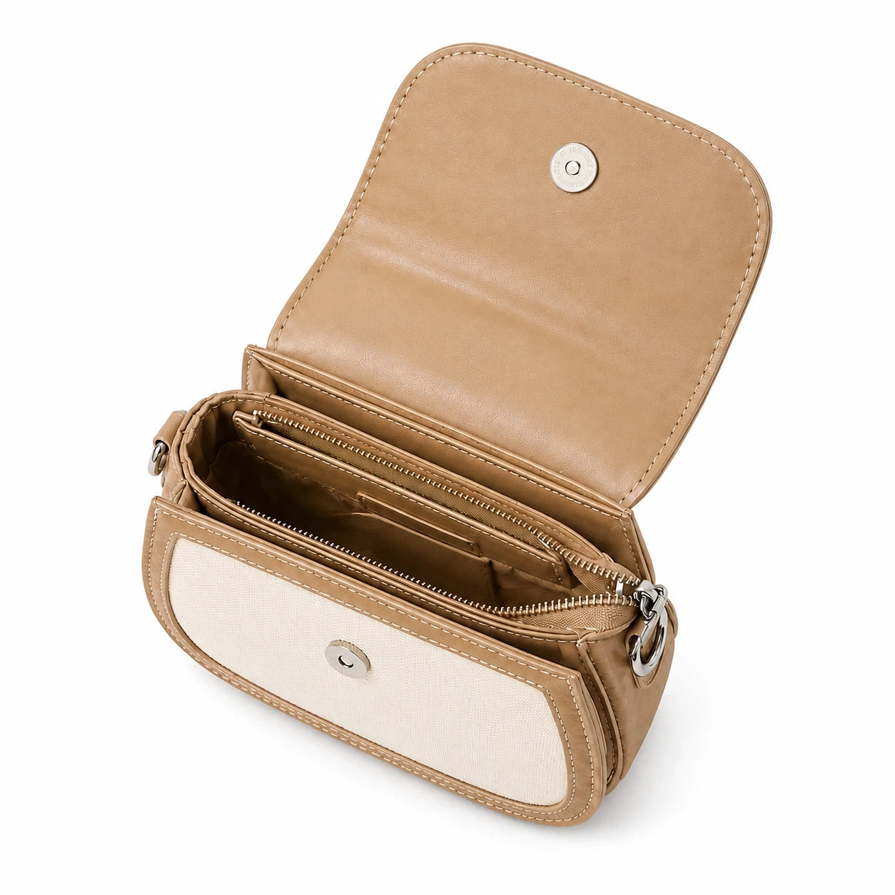 Camille Beige Woven Stone Two Tone Saddle Bag 