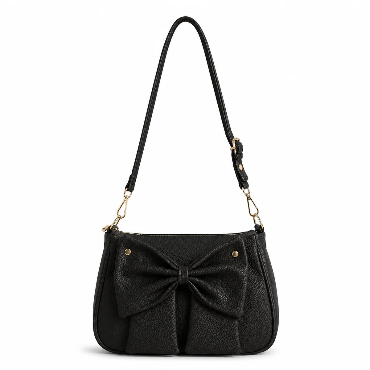 Elegant Black bow shoulder bag for women with adjustable strap and zip closure by Aorelia