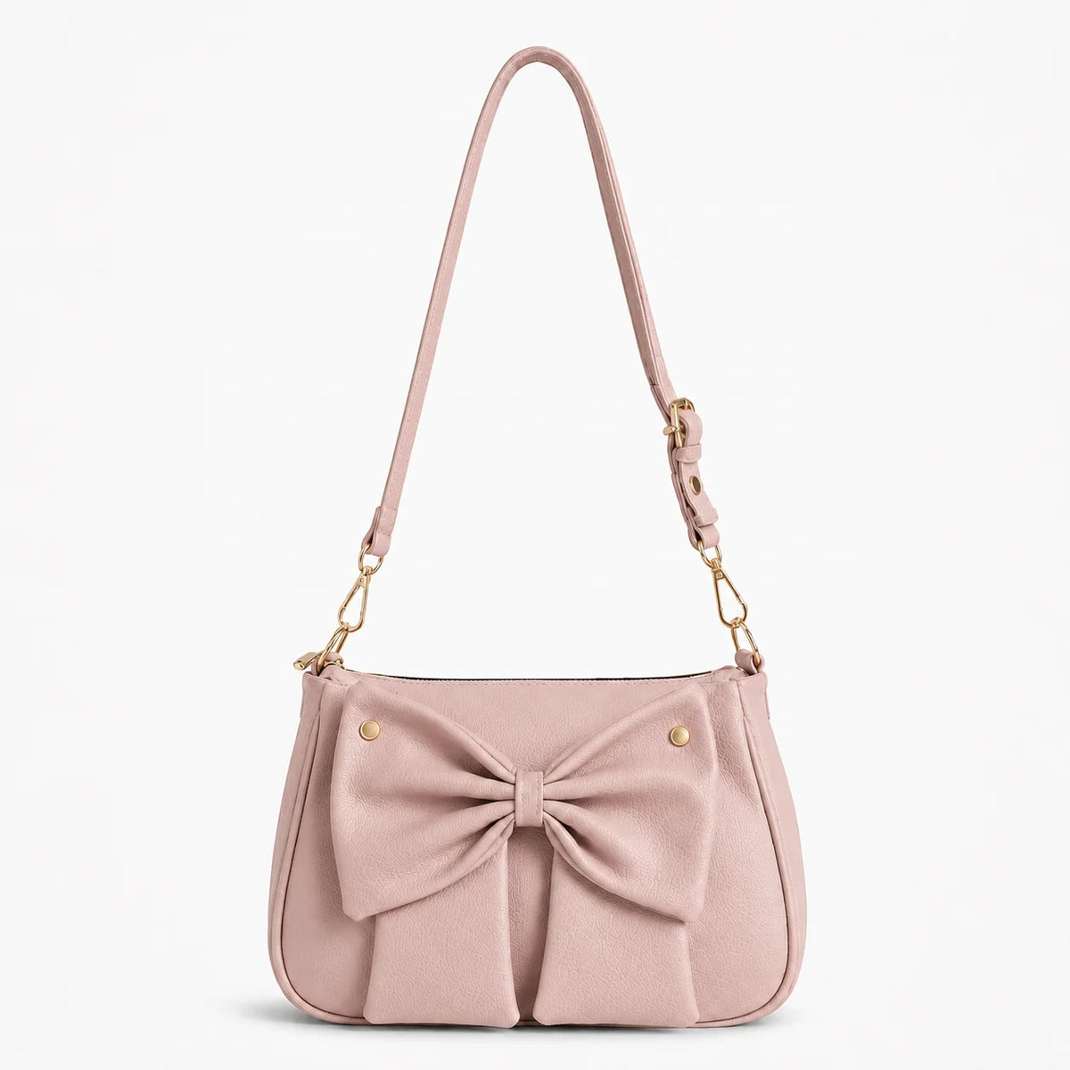 Elegant Pink bow shoulder bag for women with adjustable strap and zip closure by Aorelia