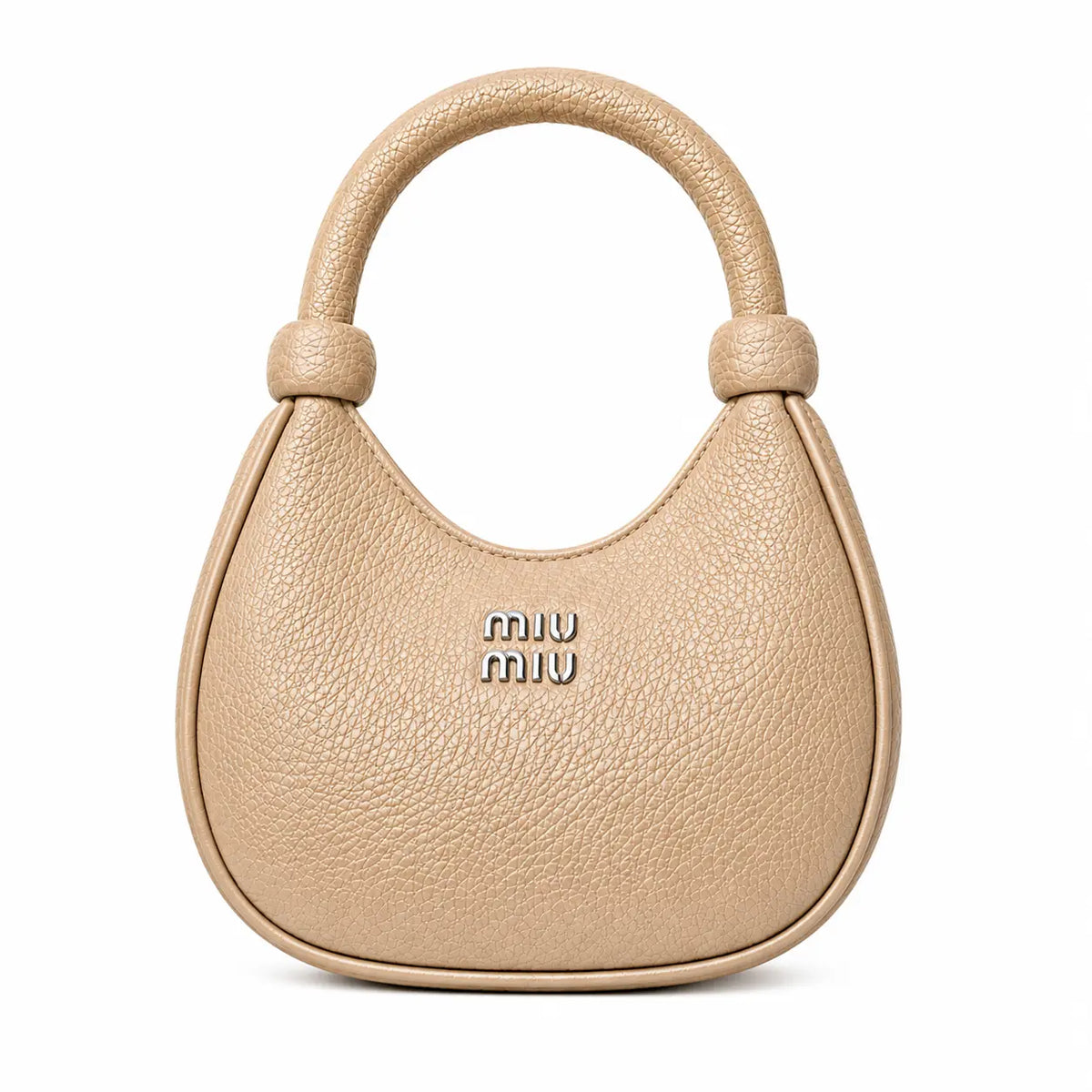 Cream pebbled leather mini hobo bag with knotted top handle 
