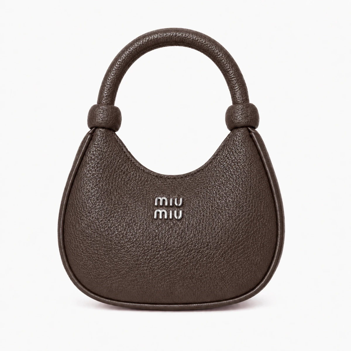 Dark Chocolate pebbled leather mini hobo bag with knotted top handle 