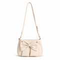 Elegant cream bow shoulder bag for women with adjustable strap and zip closure by Aorelia