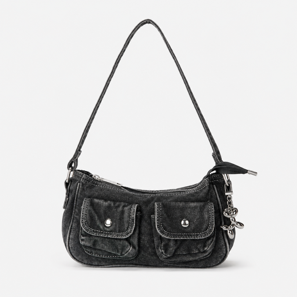 Indie Denim Shoulder Bag with Charm