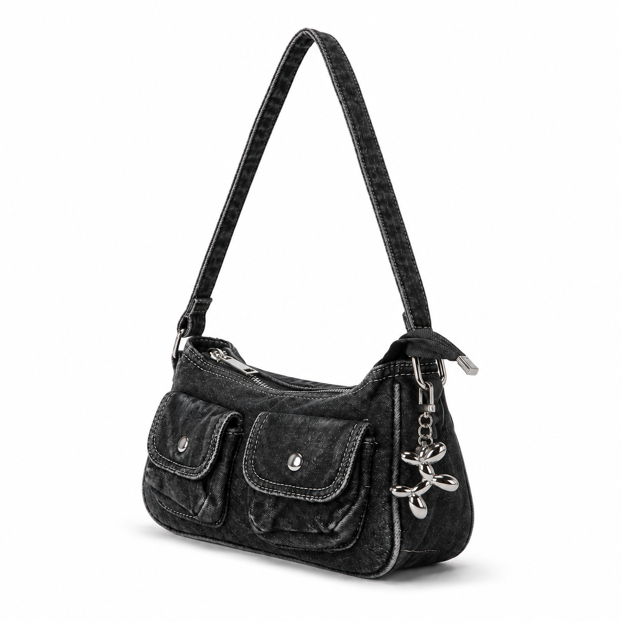 Indie Denim Shoulder Bag with Charm