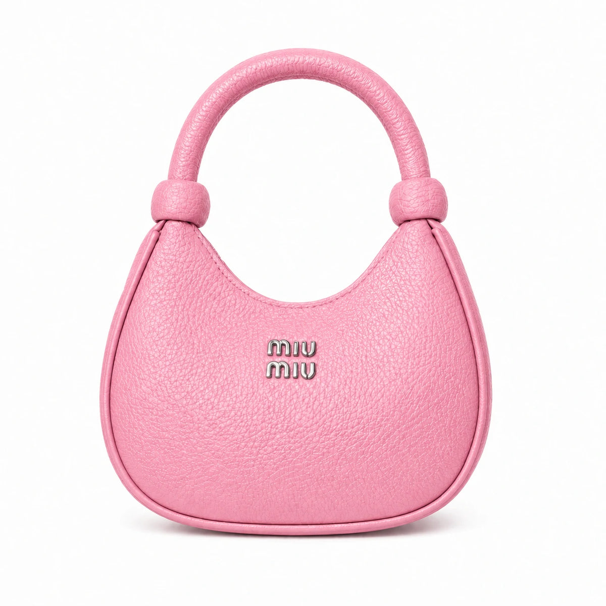 Pink pebbled leather mini hobo bag with knotted top handle 