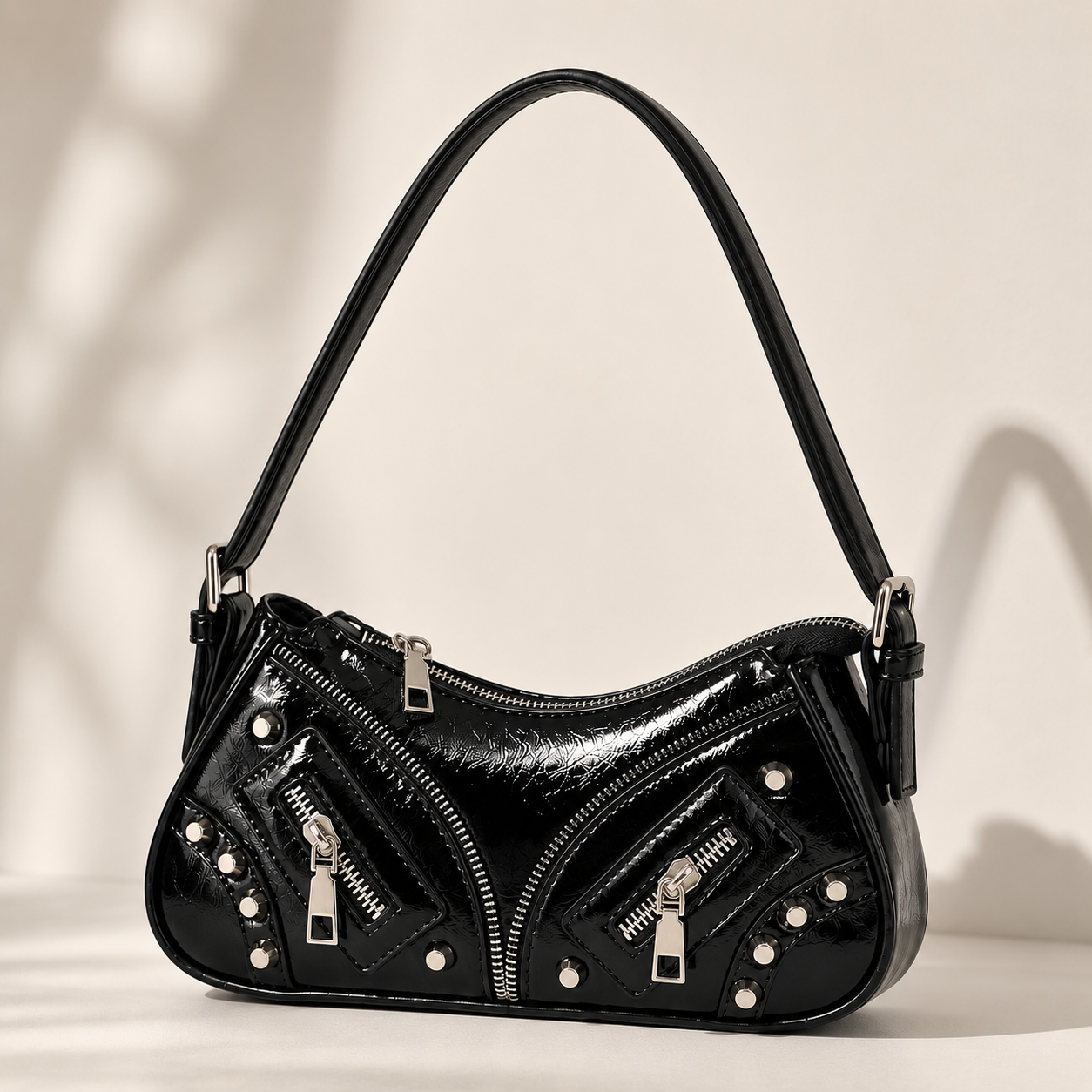 Rebel Noir Studded Shoulder Bag