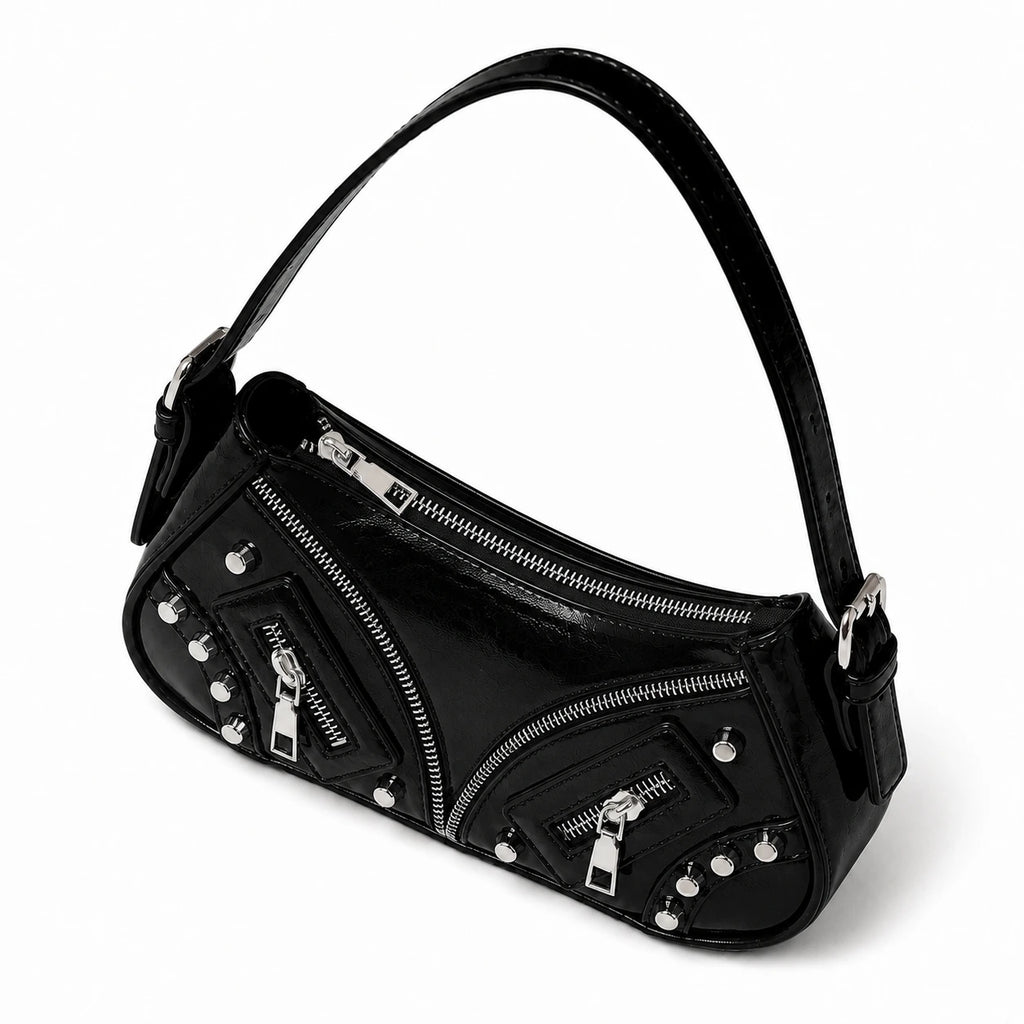 Rebel Noir Studded Shoulder Bag Black