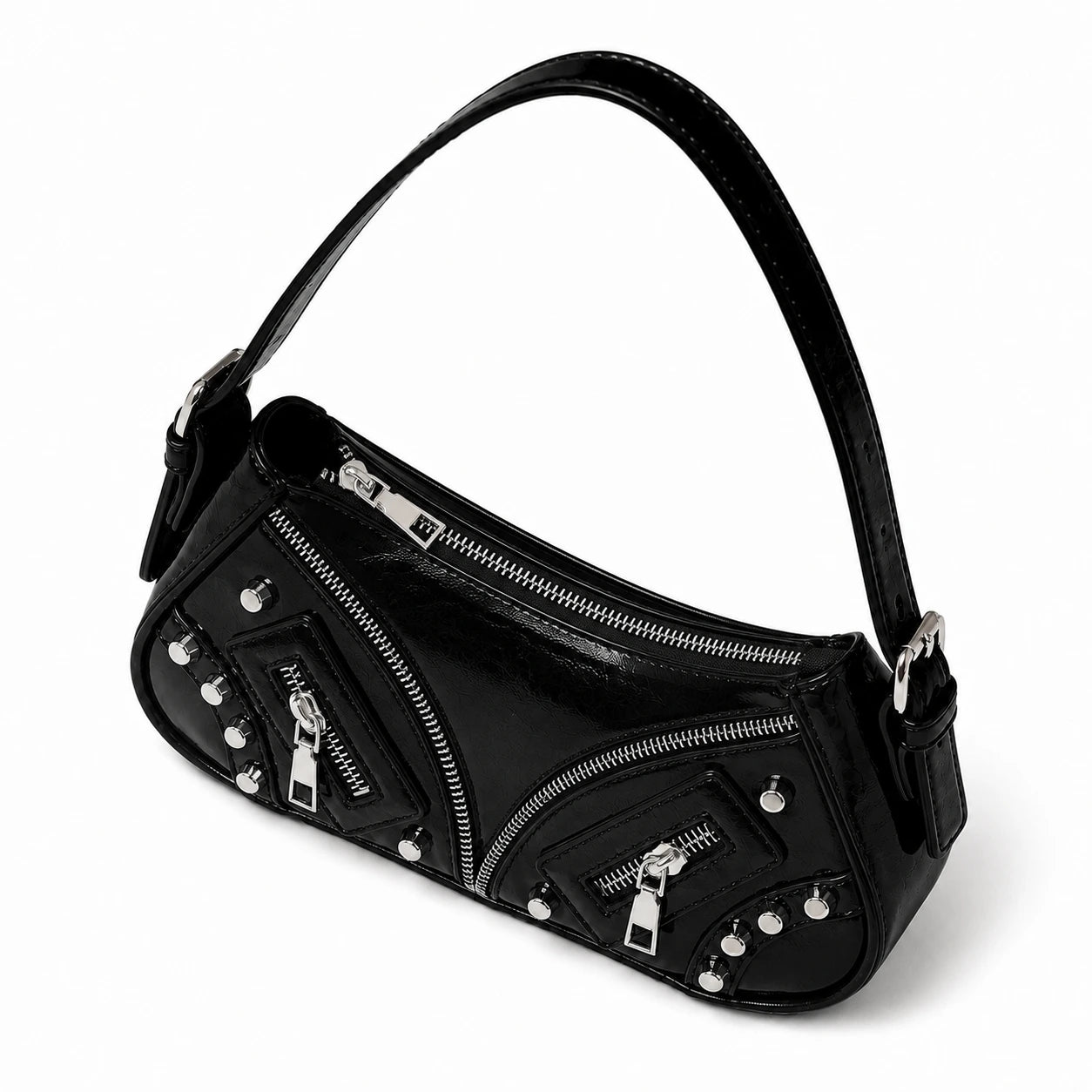 Rebel Noir Studded Shoulder Bag Black