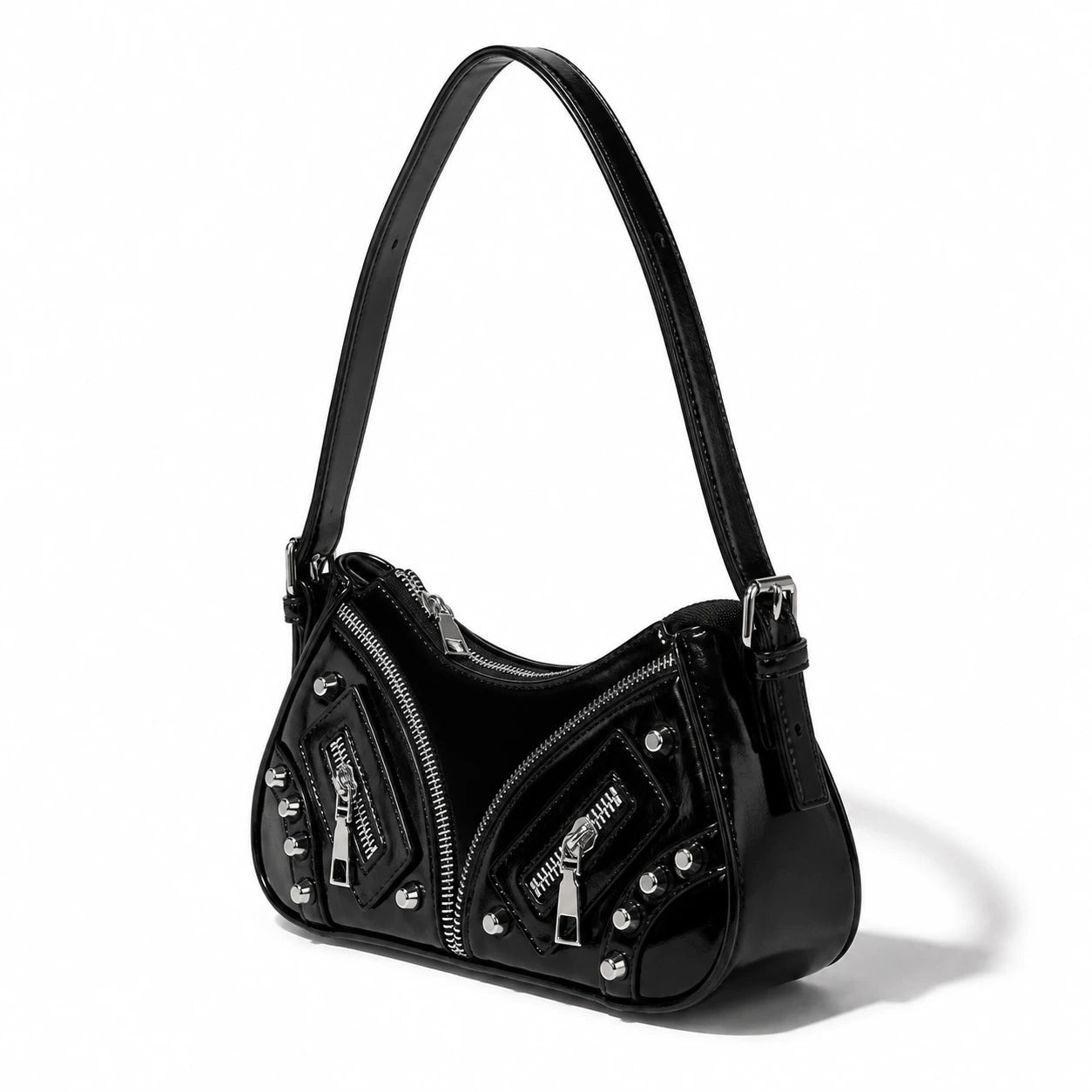 Rebel Noir Studded Shoulder Bag Black
