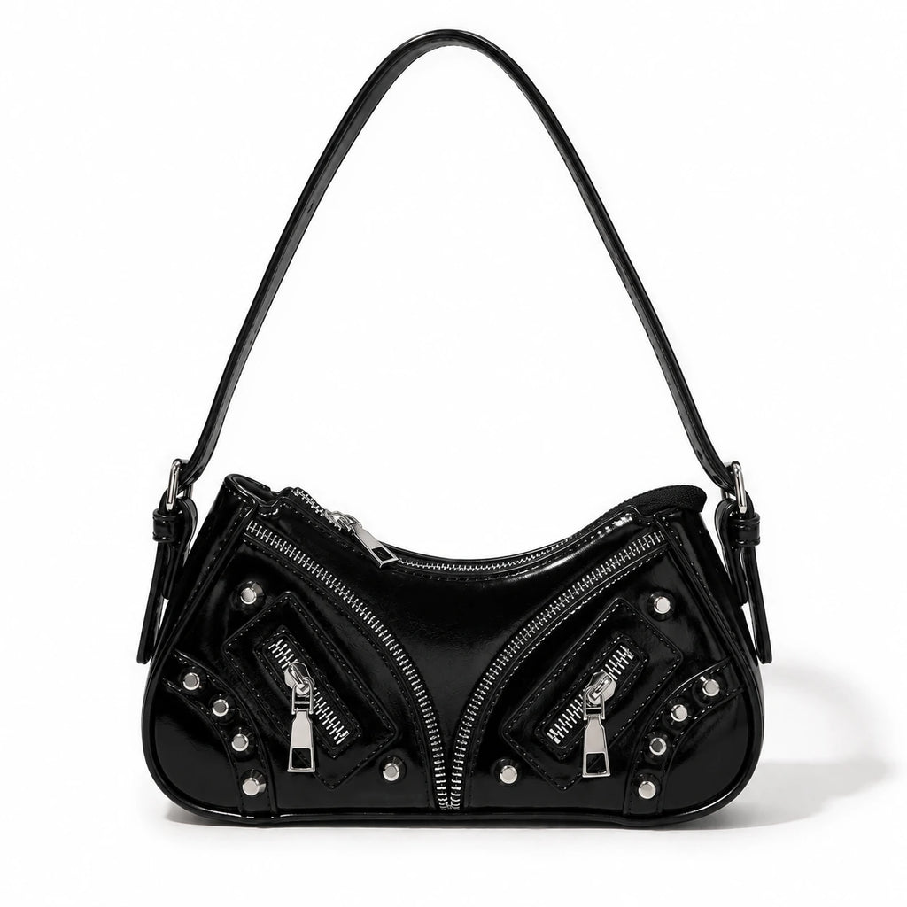 Rebel Noir Studded Shoulder Bag Black