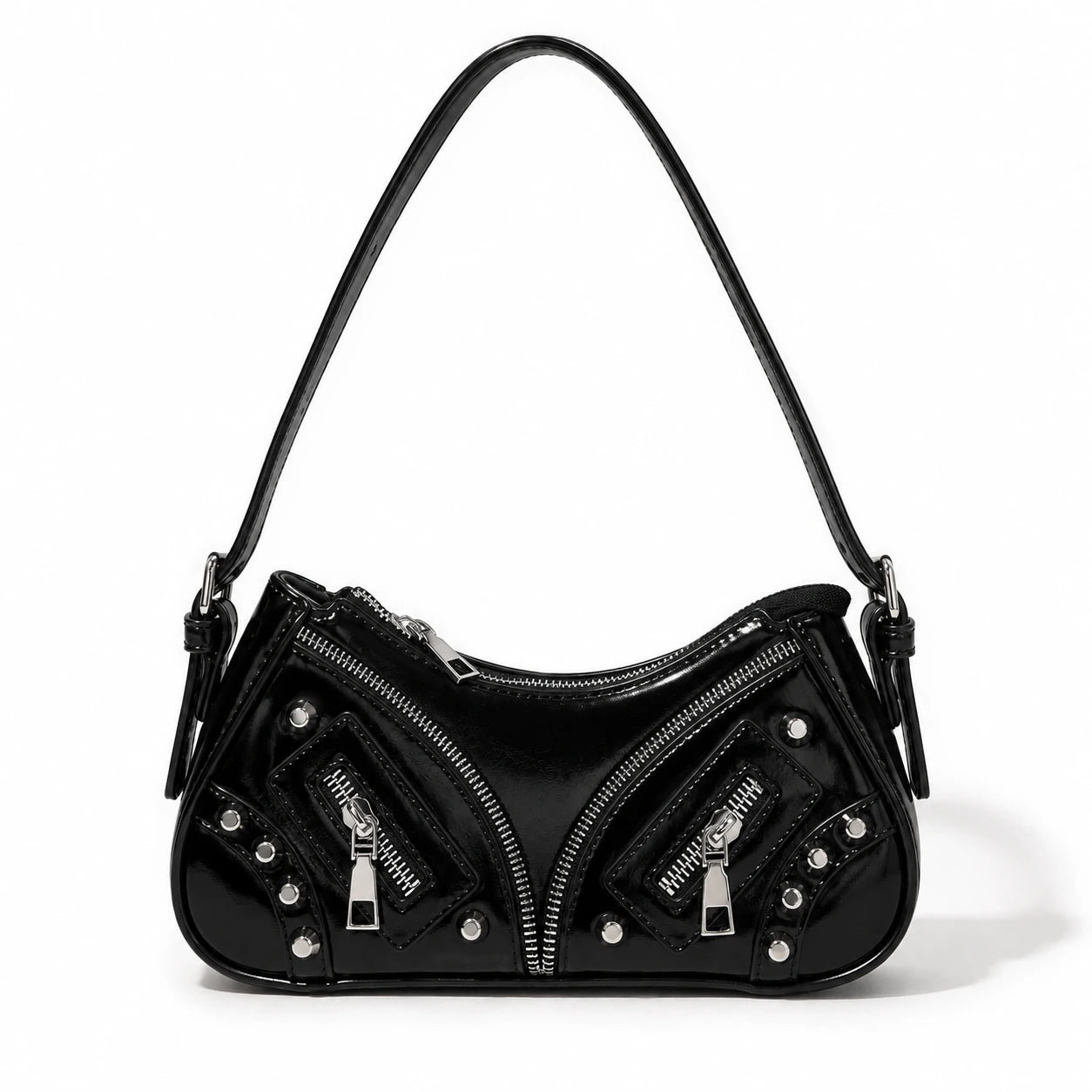 Rebel Noir Studded Shoulder Bag Black