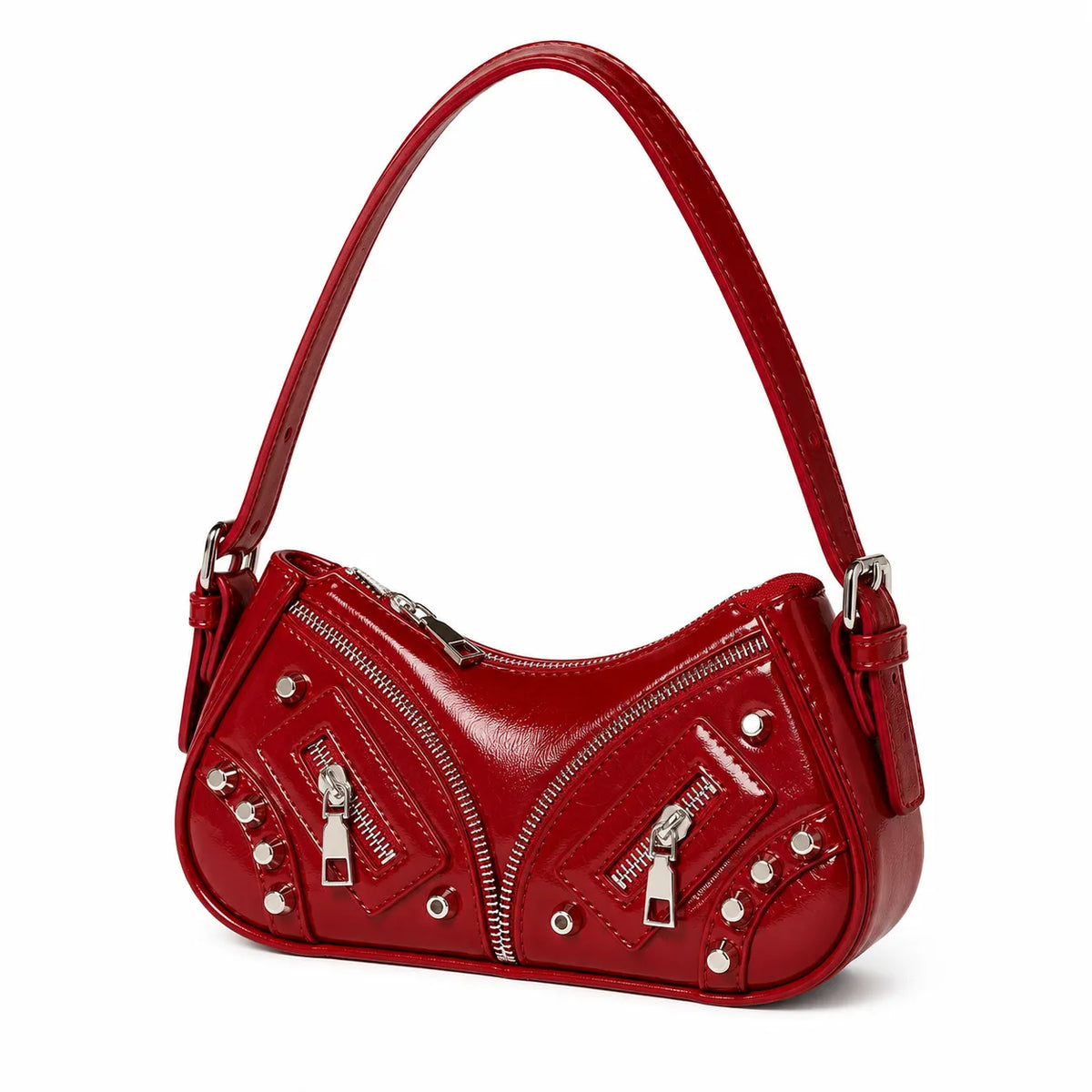 Rebel Noir Studded Shoulder Bag Cherry