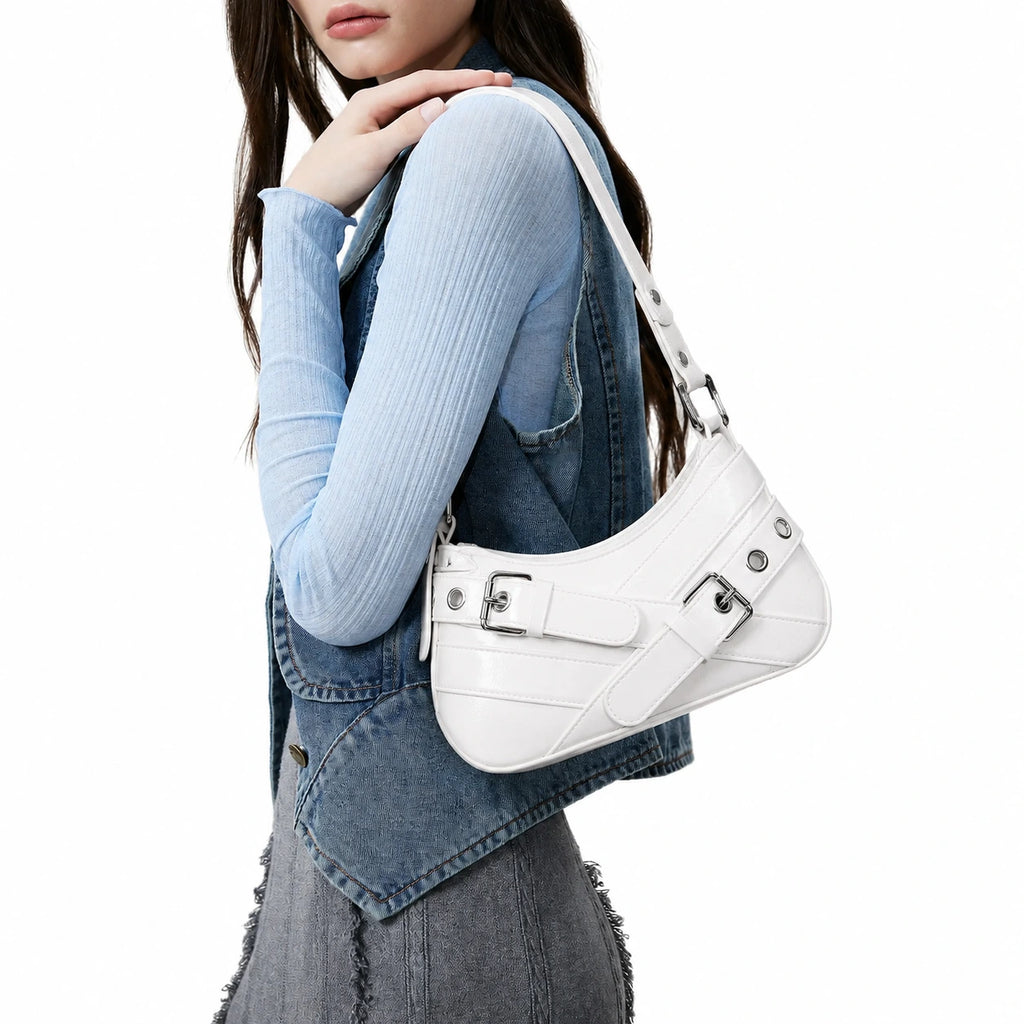 Reign Buckle Shoulder Bag white