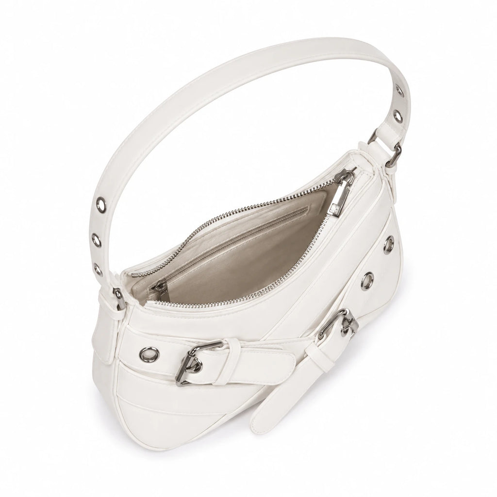 Reign Buckle Shoulder Bag white