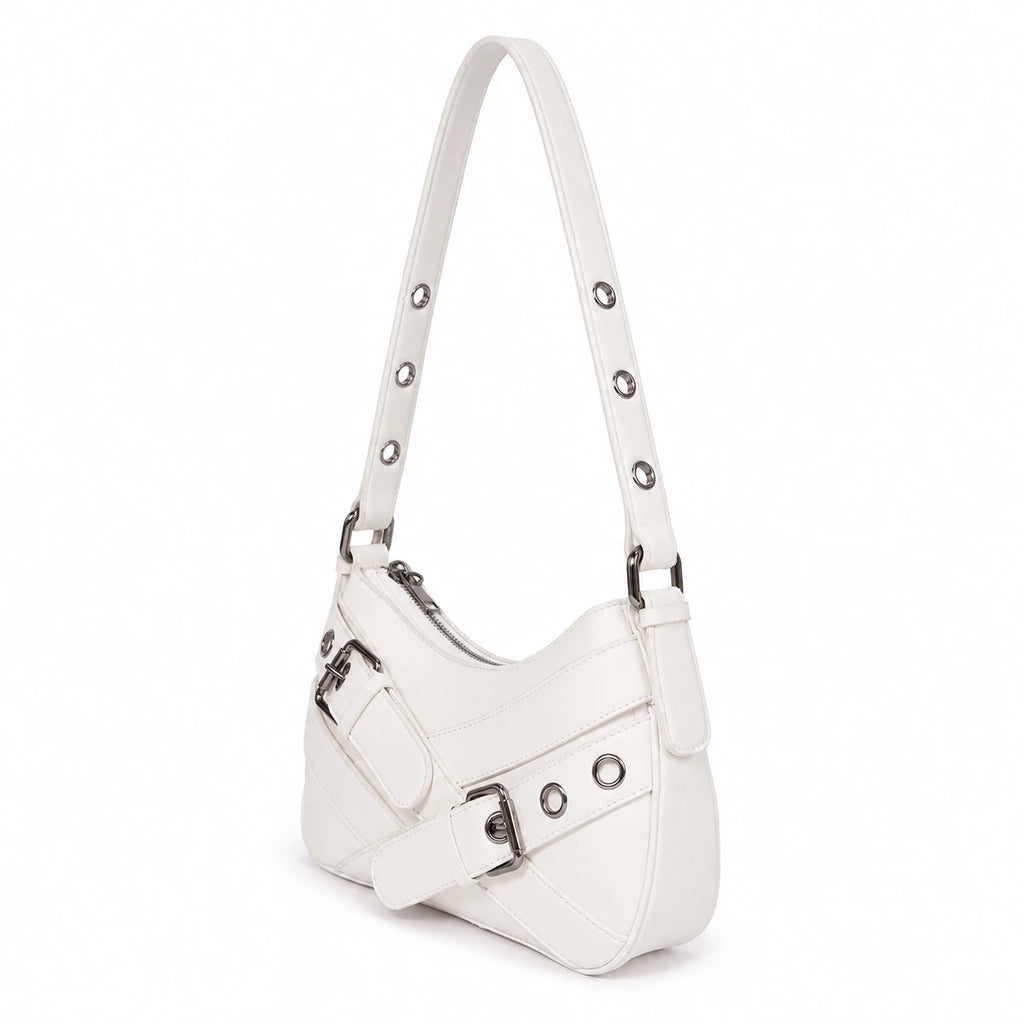 Reign Buckle Shoulder Bag white