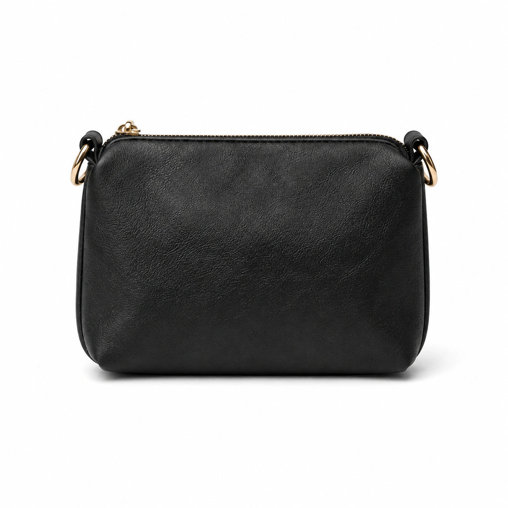 Slouchy hobo bag with gold ring hardware and matching pouch Black