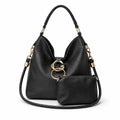 Slouchy hobo bag with gold ring hardware and matching pouch Black
