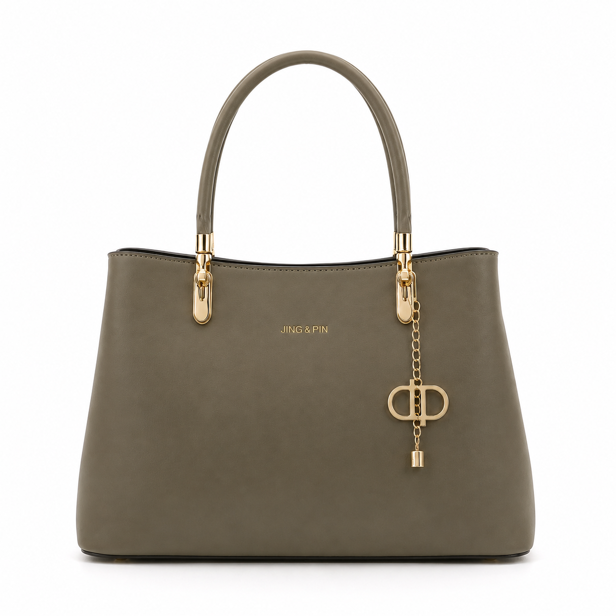 Structured tote bag with elegant metal hardware and signature charm Olive green