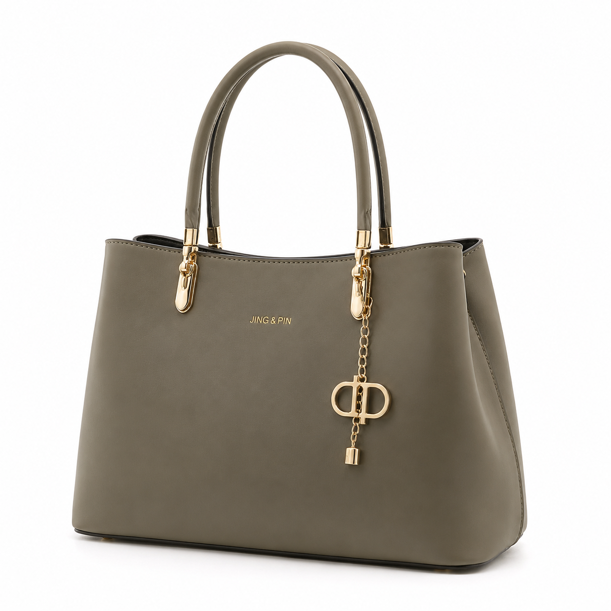 Structured tote bag with elegant metal hardware and signature charm Olive green
