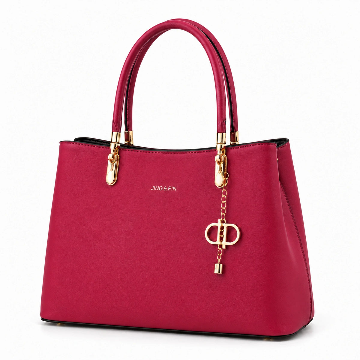 Structured tote bag with elegant metal hardware and signature charm Raspberry pink