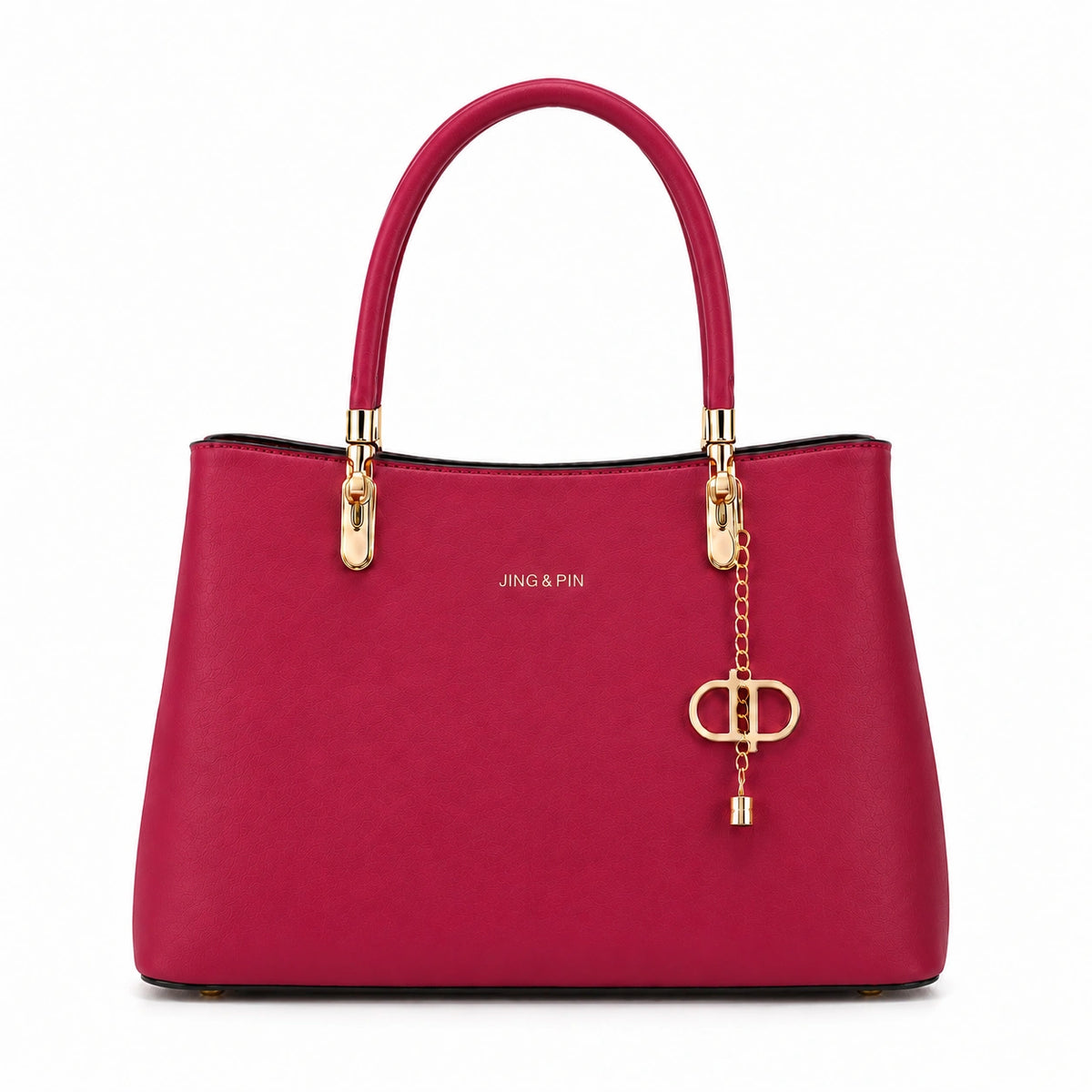 Structured tote bag with elegant metal hardware and signature charm Raspberry pink