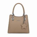 Taupe structured shoulder bag with silver hardware and detachable star charm Beige