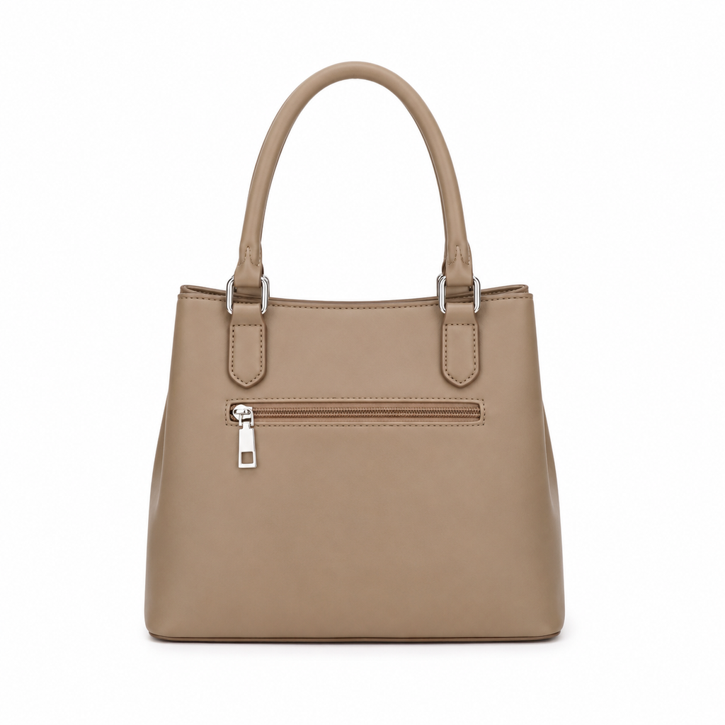 Taupe structured shoulder bag with silver hardware and detachable star charm Beige