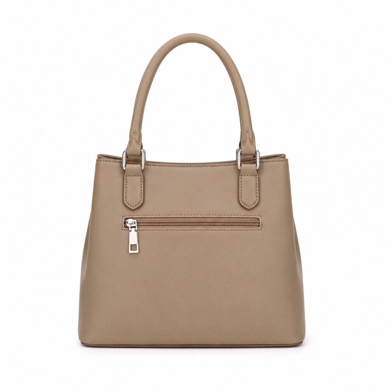 Taupe structured shoulder bag with silver hardware and detachable star charm Beige