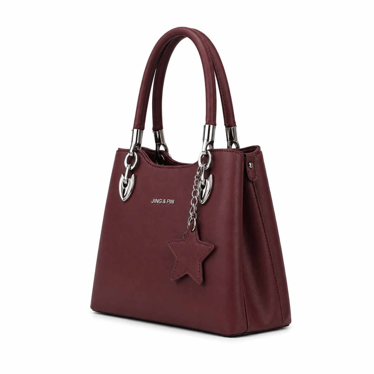 structured shoulder bag with silver hardware and detachable star charm Burgundy