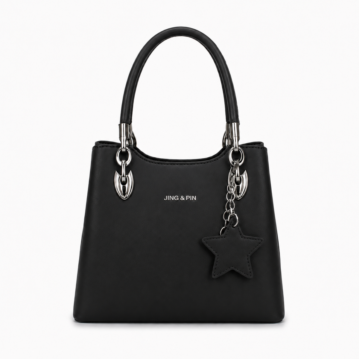 structured shoulder bag with silver hardware and detachable star charm Black